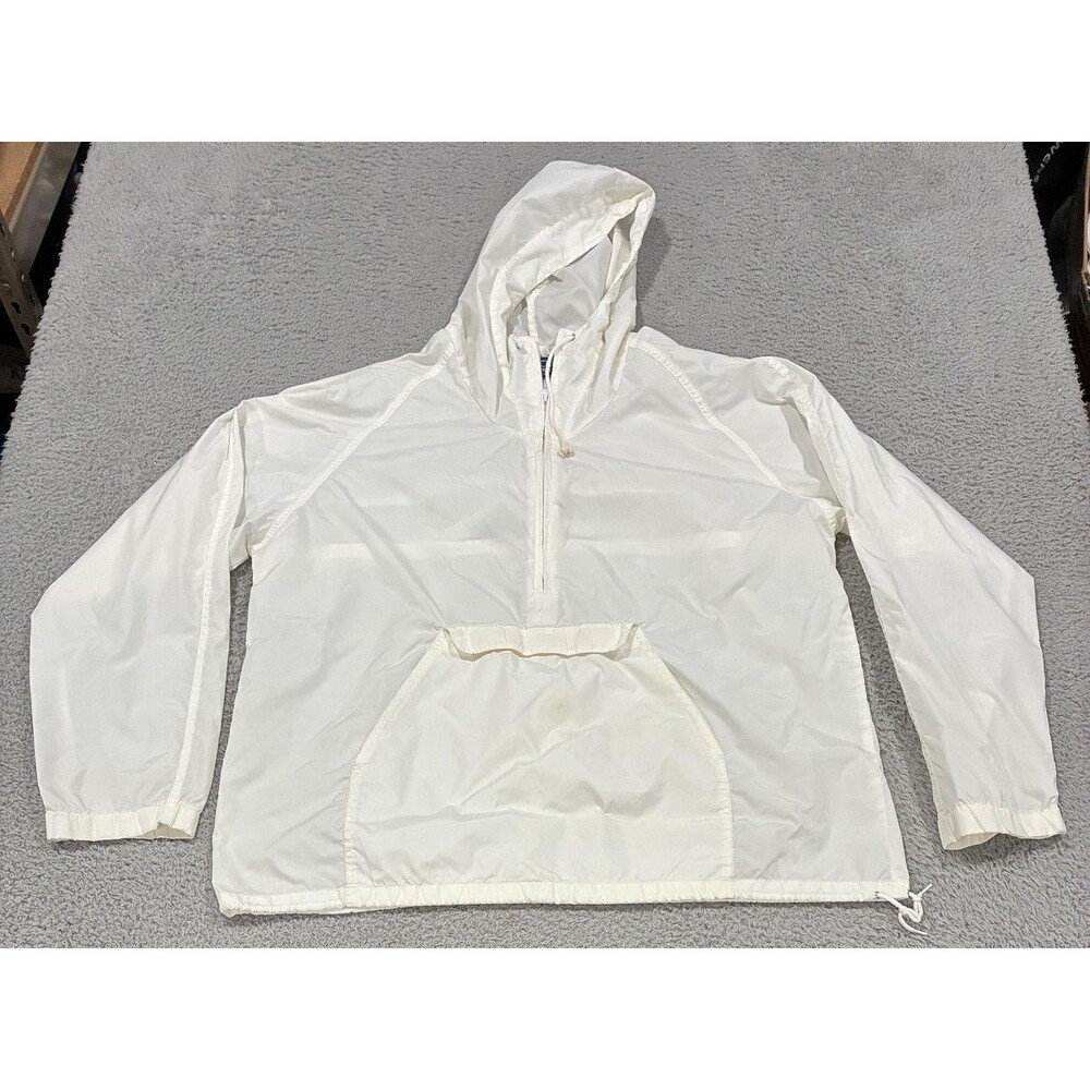 Woolrich Jacket Mens Large White Anorak Hooded 1/4 Zip Pullover Lightweight